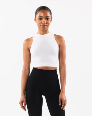 Alphalete Stratus Crop Tanktop Dames Wit | 37PFYNEBD
