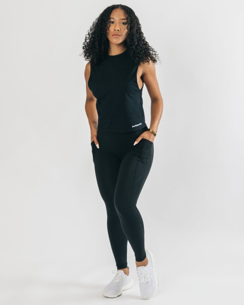 Alphalete Heavy Katoenen Cutoff Tanktop Dames Zwart | 31SRUIXKE