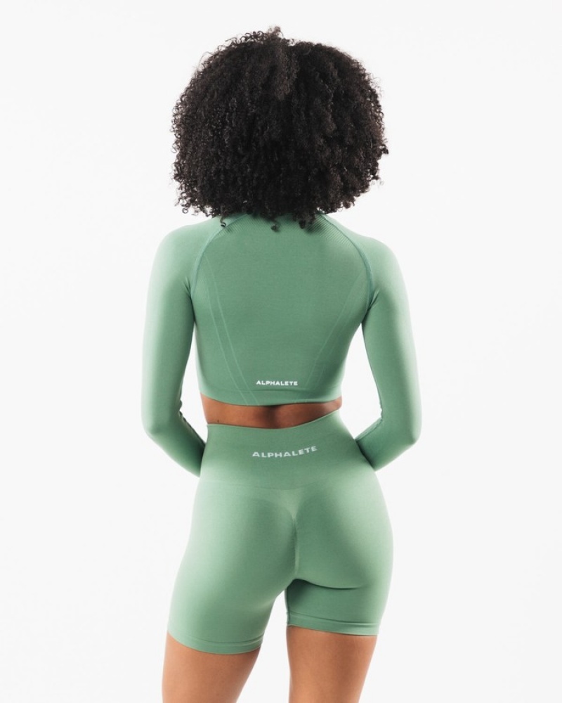 Alphalete Stratus LS Crop T-shirts Dames Groen | 25LVSYNUR